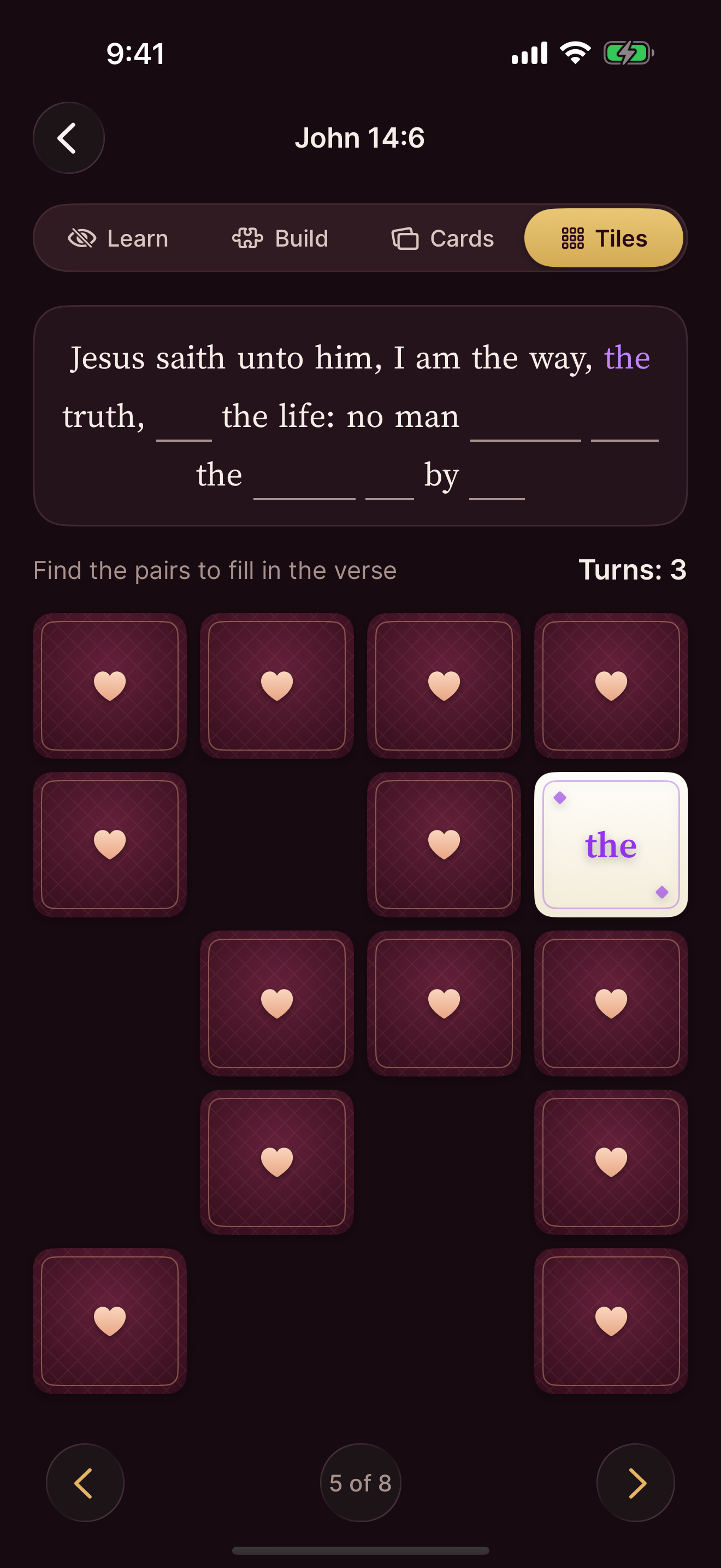 Bible Memory Game: the tiles matching game